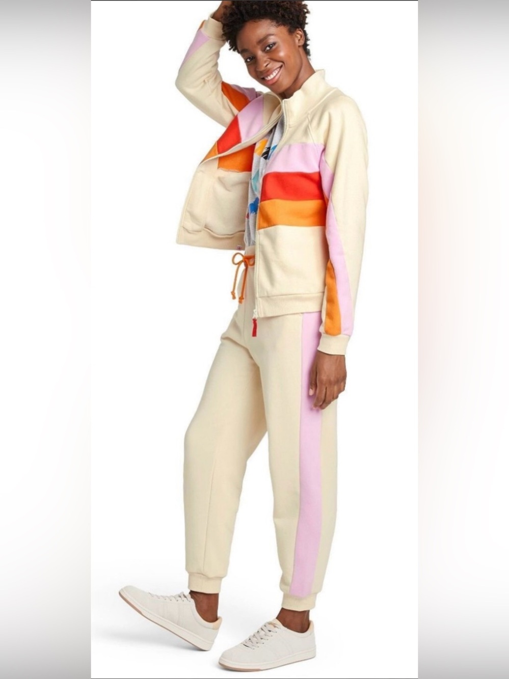LEGO X Target Collab Women’s 2pc Full Zip Tracksuit Set Cream Fleece Colorblock